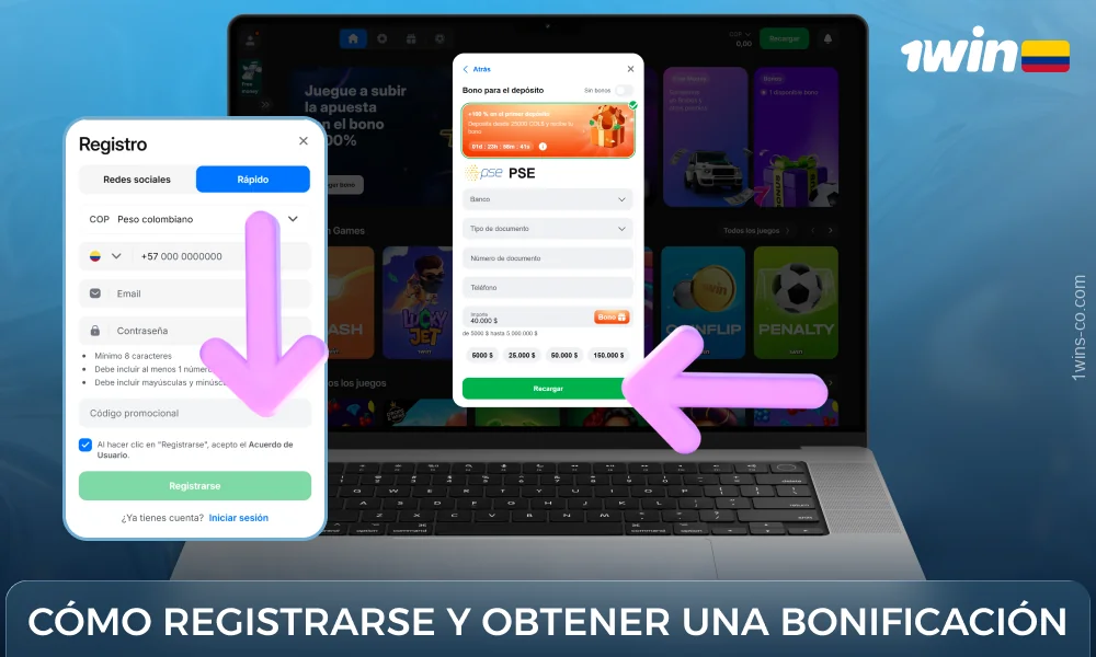 Para obtener el bono de bienvenida de 1win, los jugadores de Colombia deben rellenar el formulario de registro con el código, aceptar los términos y condiciones y realizar un depósito